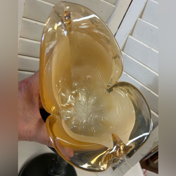 Murano Handblown Vase Vintage Murano White Crystal Peach Still has label - Picture 7 of 9